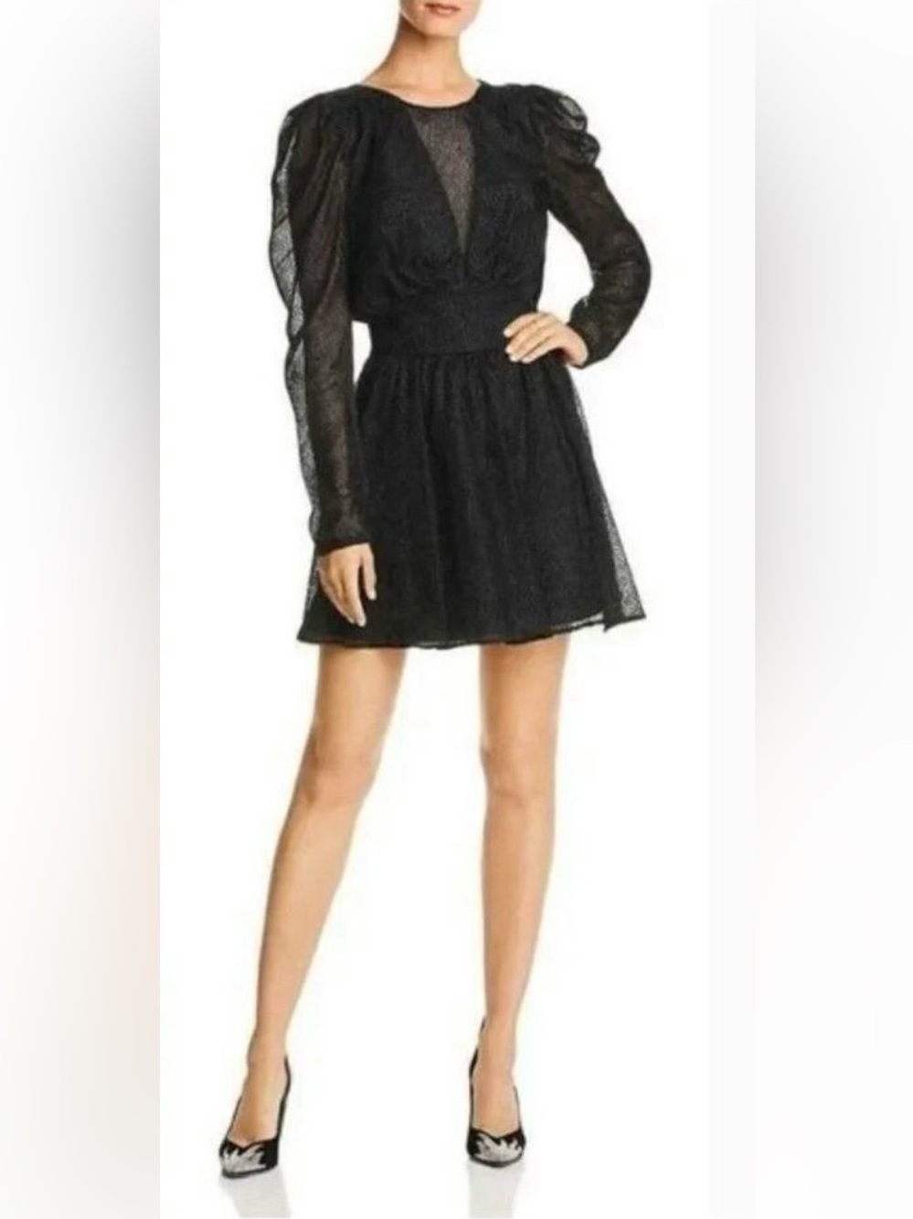 NWOT LINI Gemma Black Velvet Mini Dress with Puff Sleeves